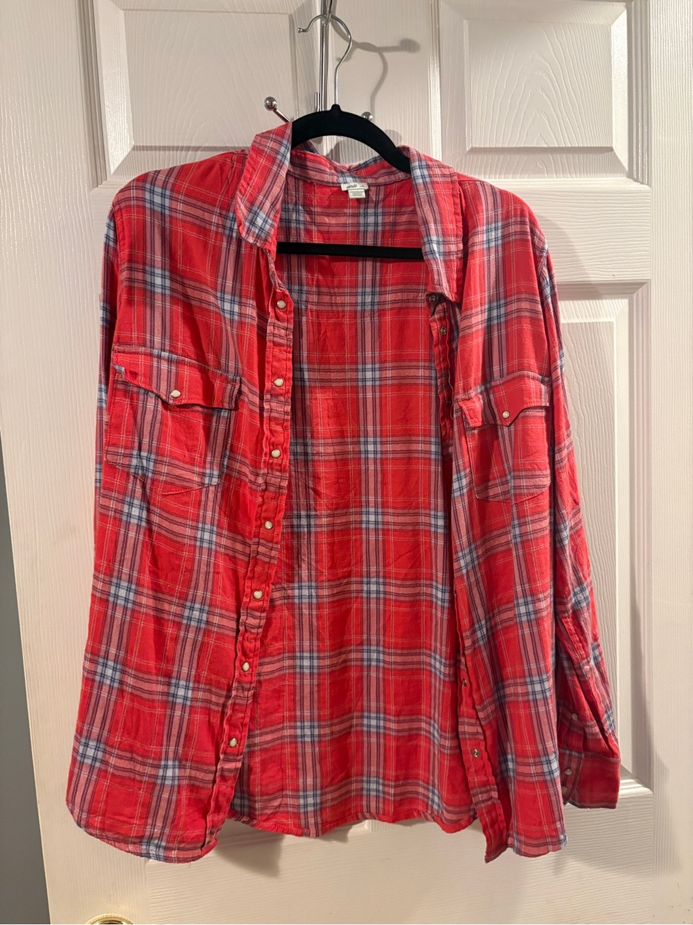 aerie Red and Blue Plaid Button-Down Shirt
